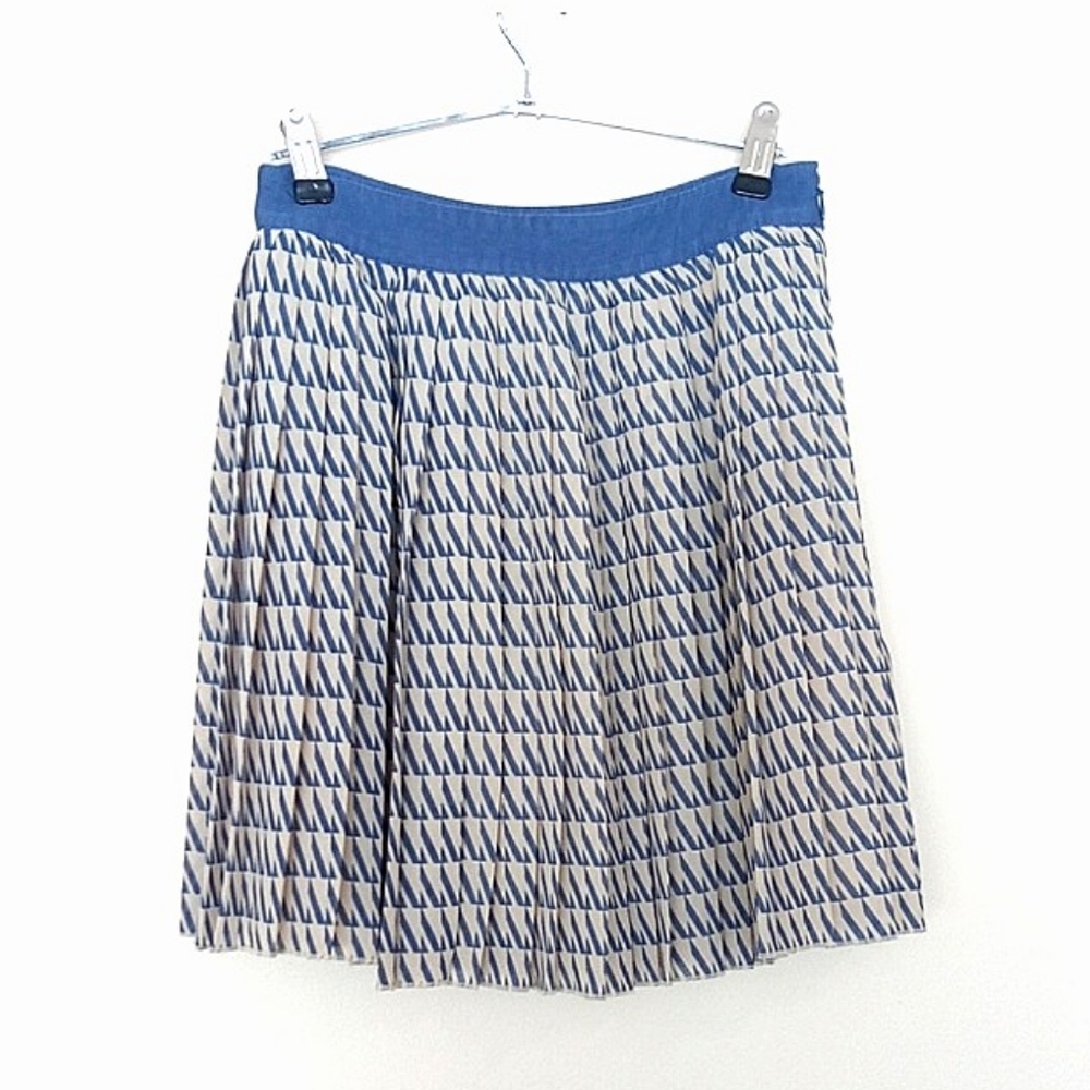 Club Monaco Beige Blue Accordion Pleats Mini Skirt - Size 0